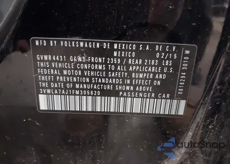 2015 Volkswagen Jetta 2.0L Tdi Sel из США, поврежденный, VIN 3VWLA7AJ1FM305620